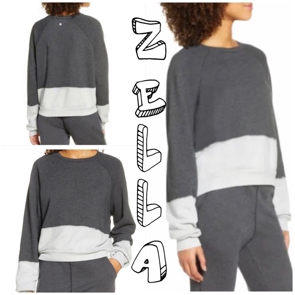 Z by Zella Savannah Dip Dye Sweatshirt gray and white.  Long sleeve crew neck